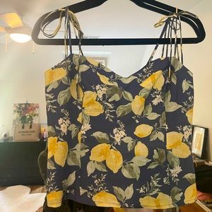 Abercombie & Fitch Lemon Print Linen Cami with Sweetheart Neckline S NWT